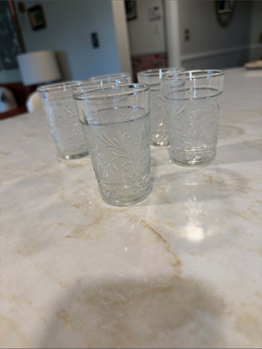 Embossed Vintage Clear Juice Glasses - Set of Six